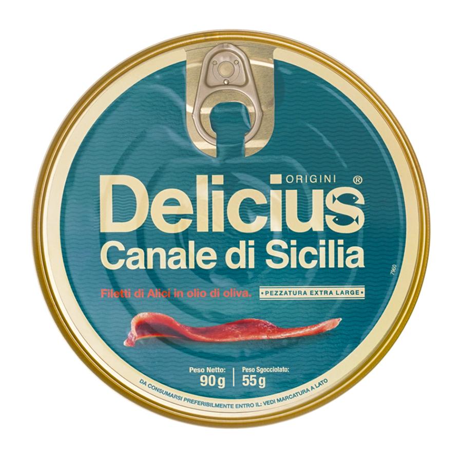 Delicius: Filetti di alici pescate nel Canale di Sicilia 90 g in latta