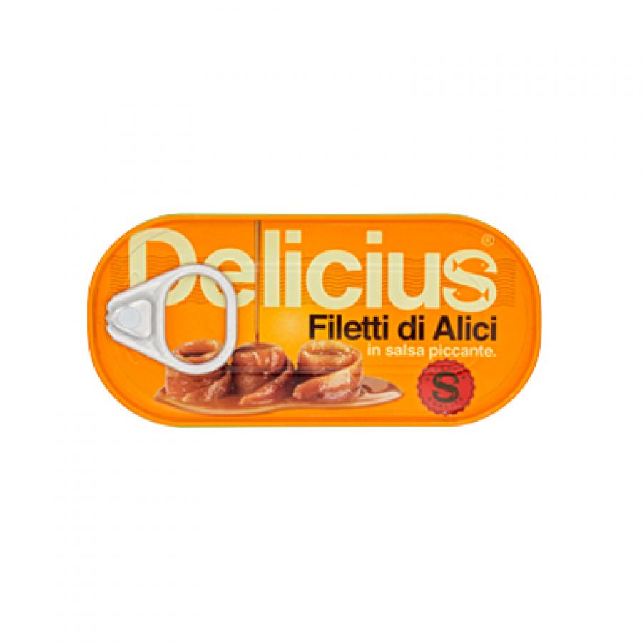 Delicius: Filetti di alici in salsa piccante 60 g - scatola alluminio